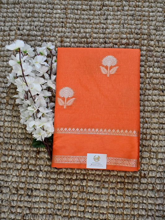 Orange Semi Raw Mango Silk Saree