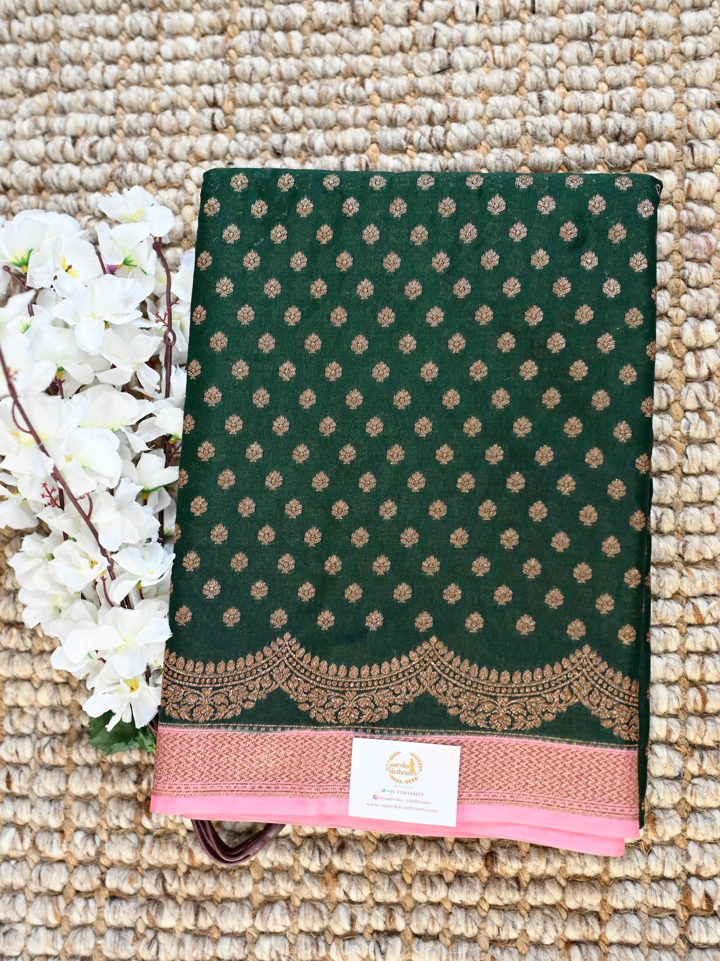 Green with Pink Semi Chiffon Georgette Saree