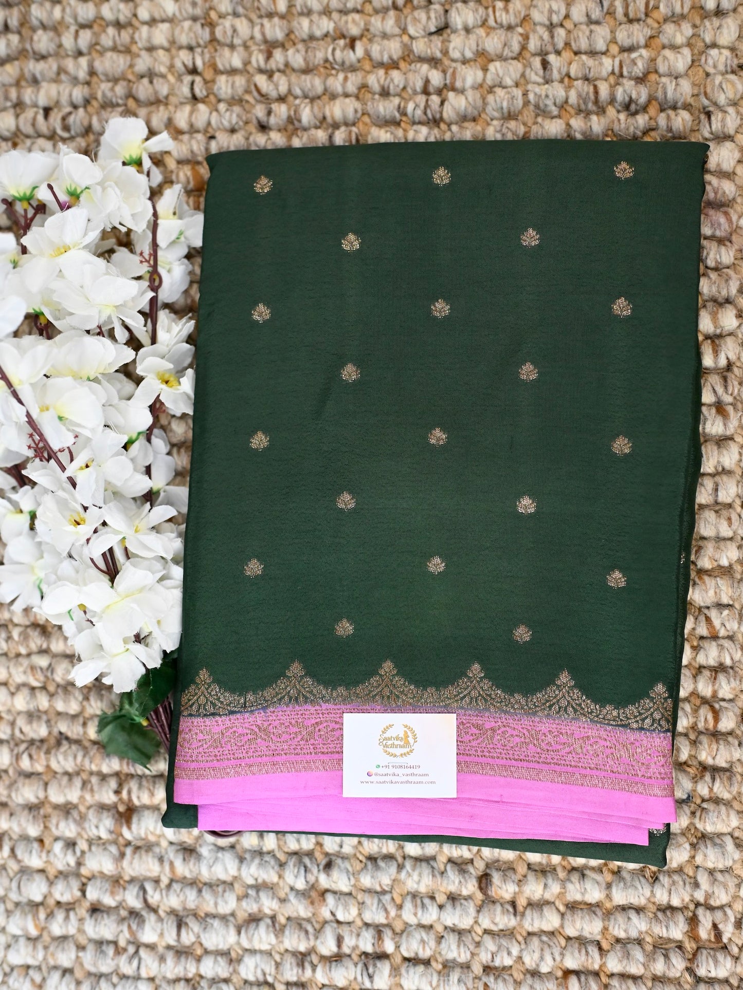 Green n Pink banarasi Chiffon Saree