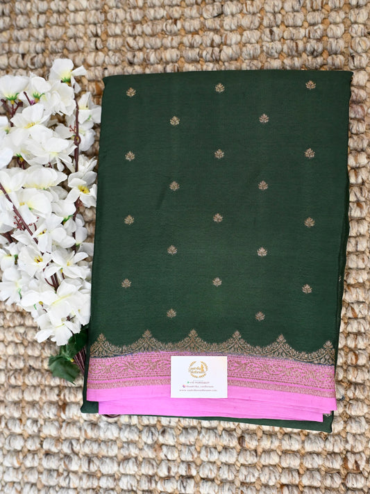 Green n Pink banarasi Chiffon Saree
