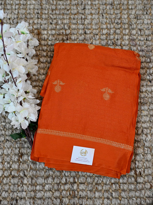 Orange Jute Linen Saree