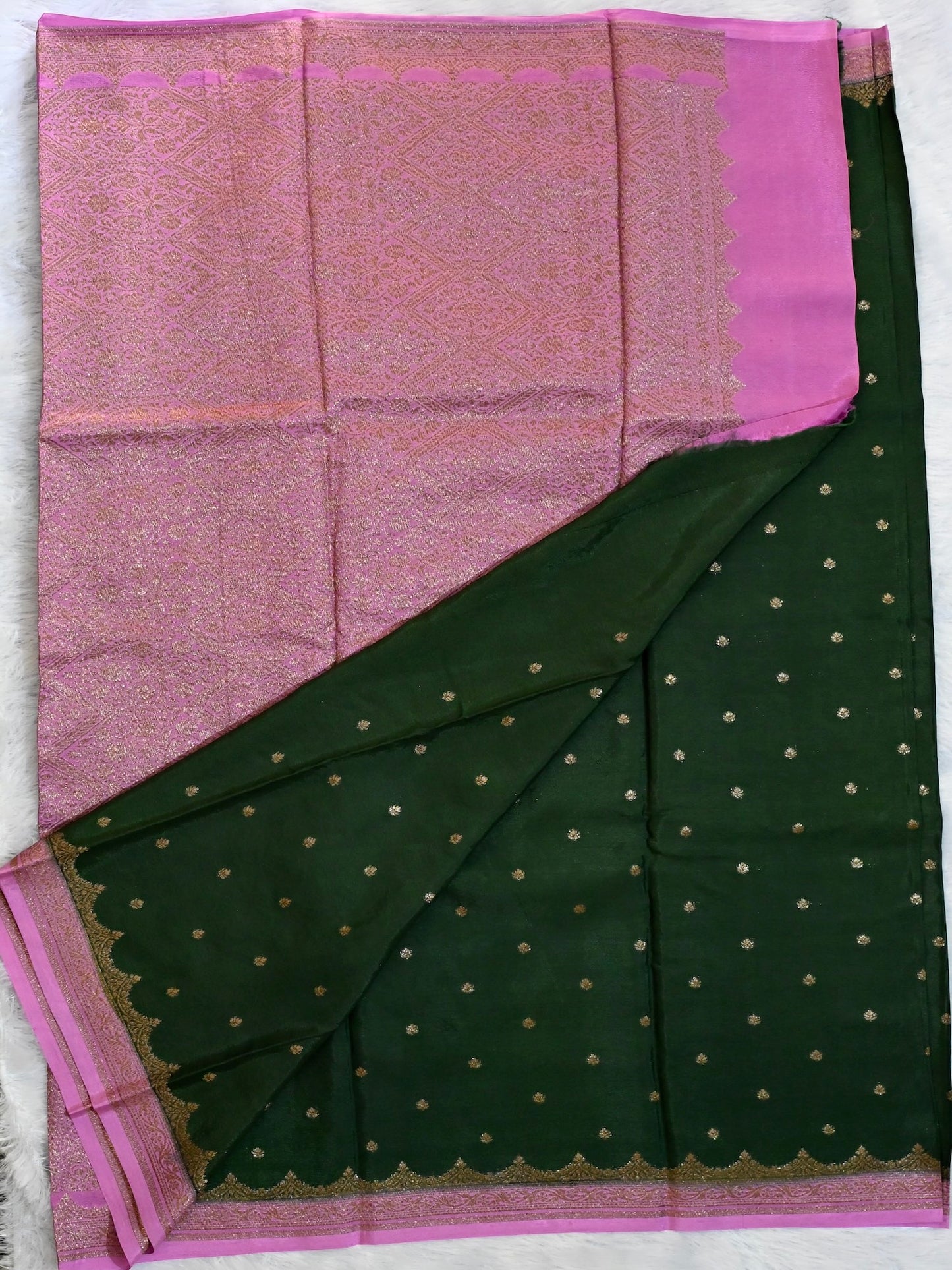Green n Pink banarasi Chiffon Saree