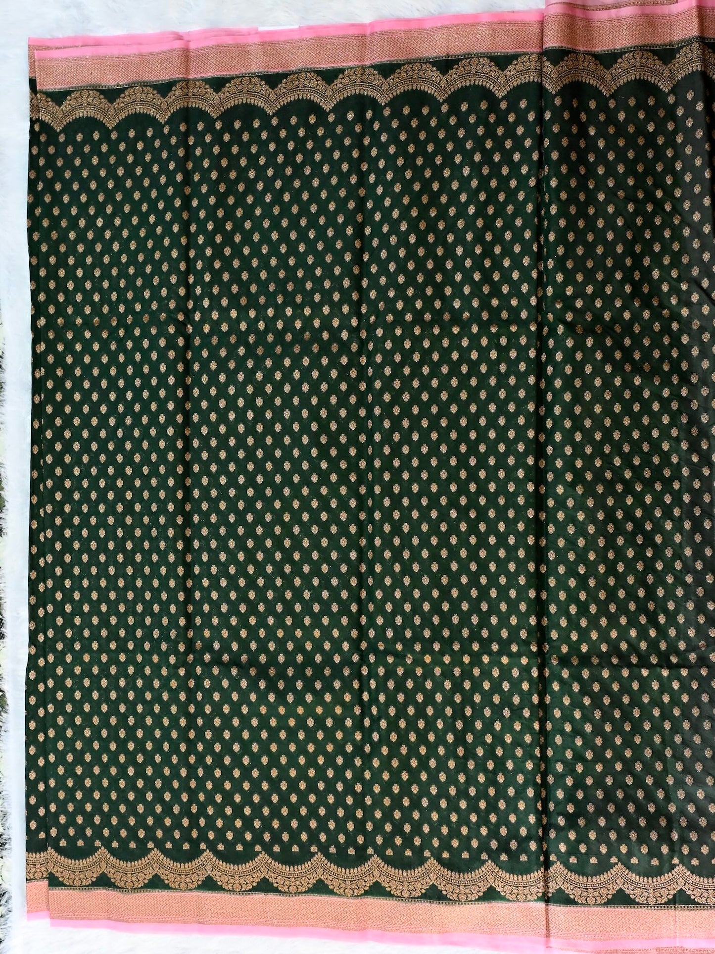 Green with Pink Semi Chiffon Georgette Saree
