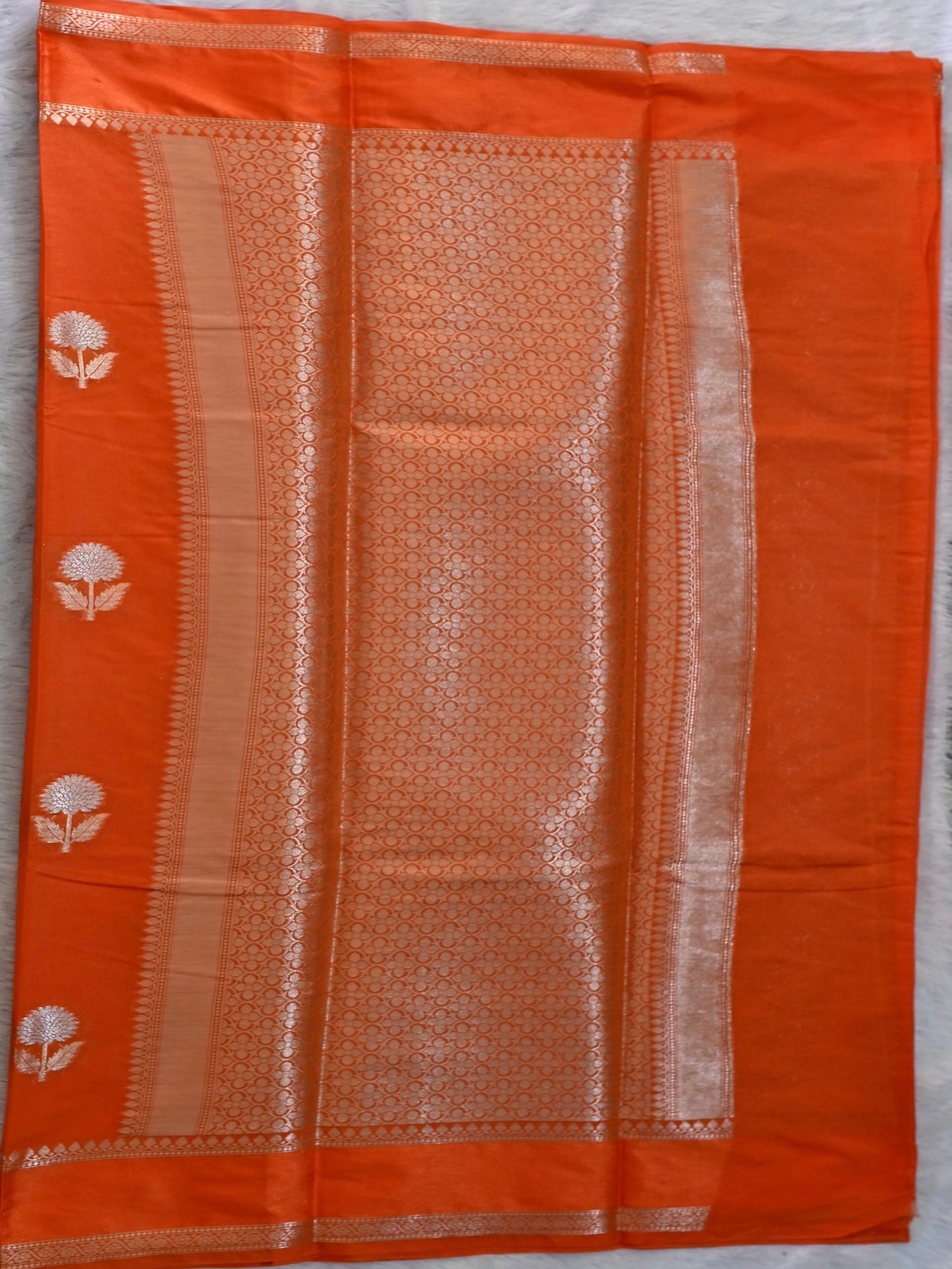 Orange Semi Raw Mango Silk Saree