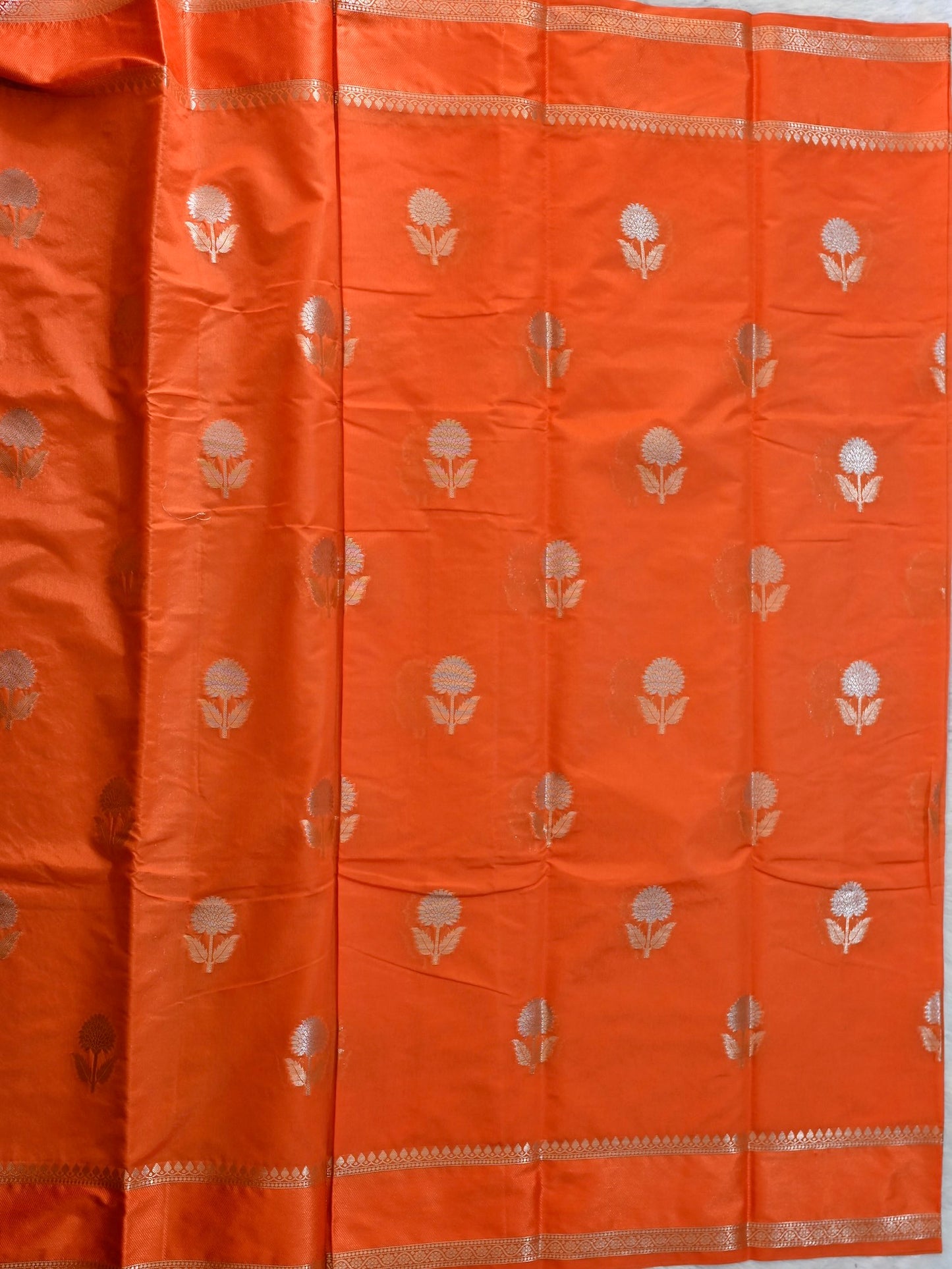 Orange Semi Raw Mango Silk Saree