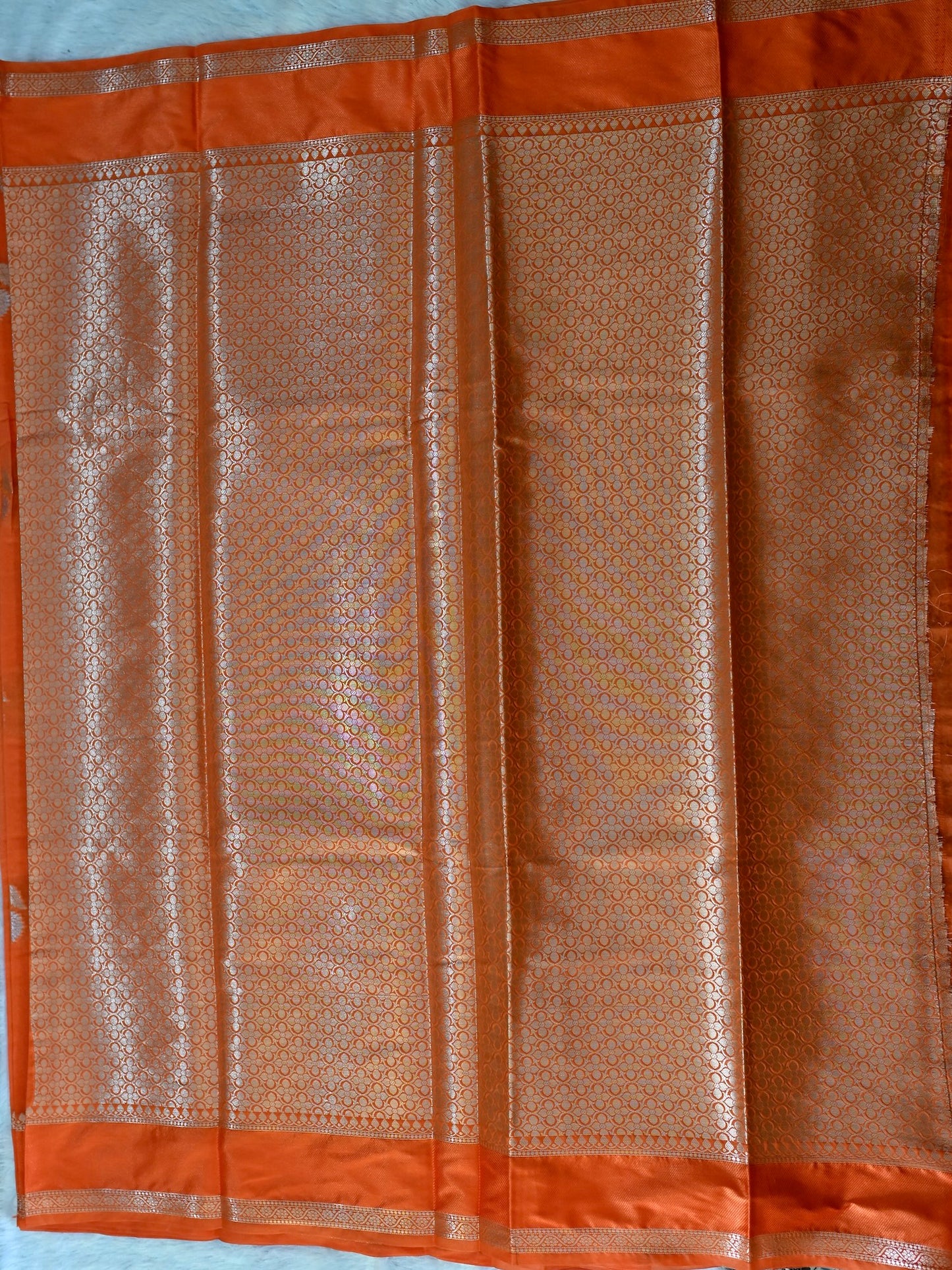 Orange Semi Raw Mango Silk Saree
