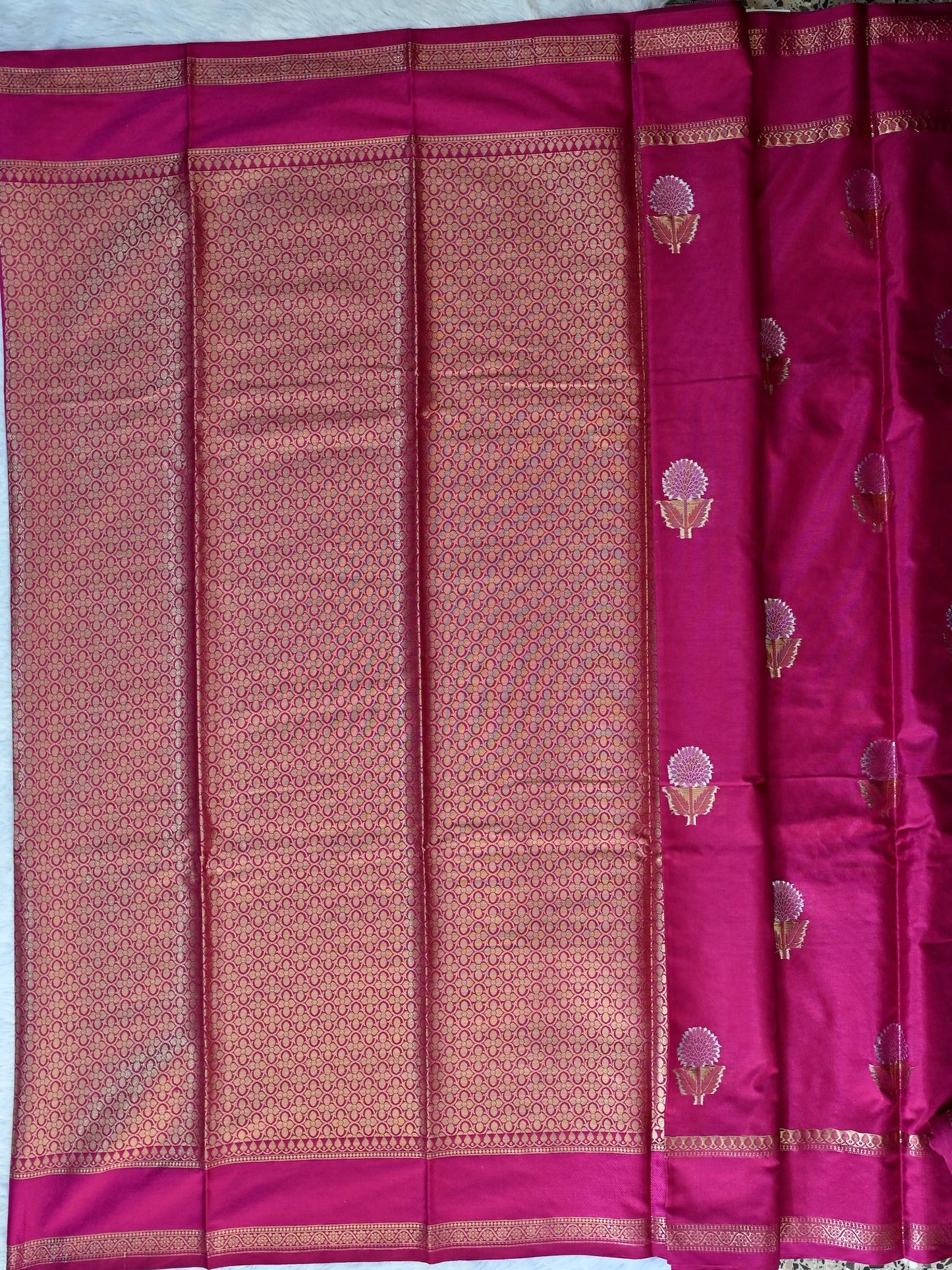 Rani Pink Semi Raw Mango Silk Saree