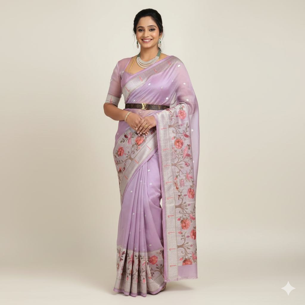 Lilac Tissue Paithani big border Saree – A Legacy of Handwoven Heritage