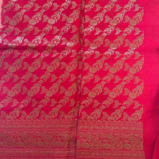 Peach n Red Banarasi Chiffon Saree