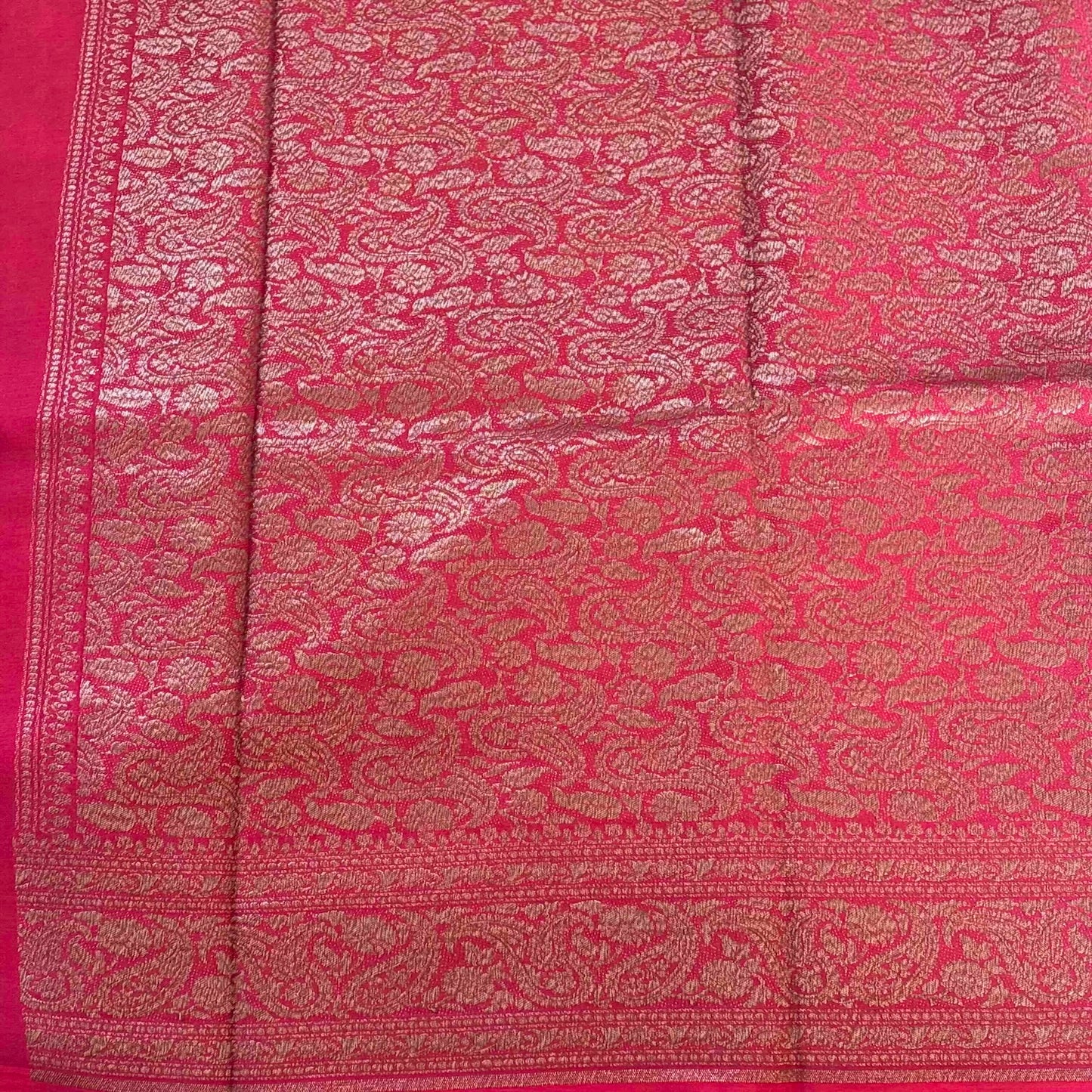 Peach n Red Banarasi Chiffon Saree