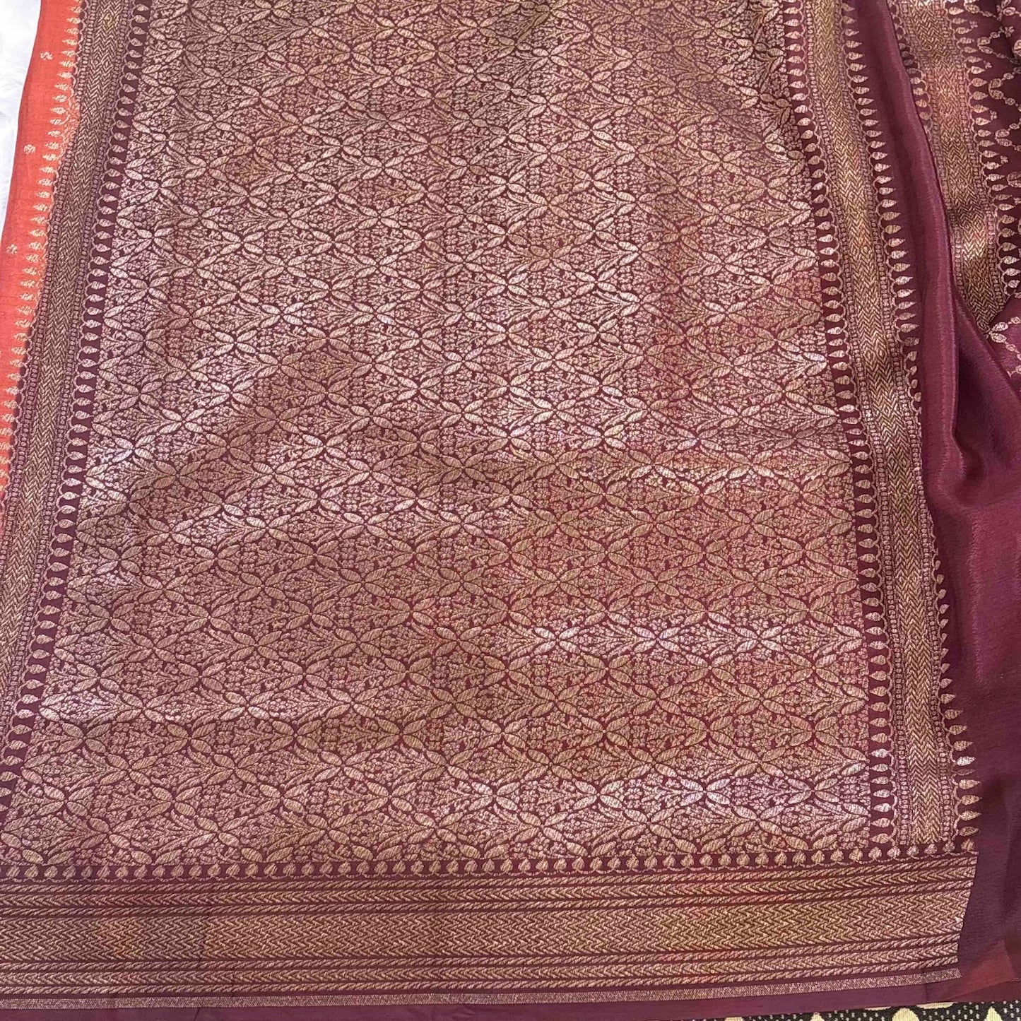 Rust Orange n Brown Banarasi Chiffon Saree