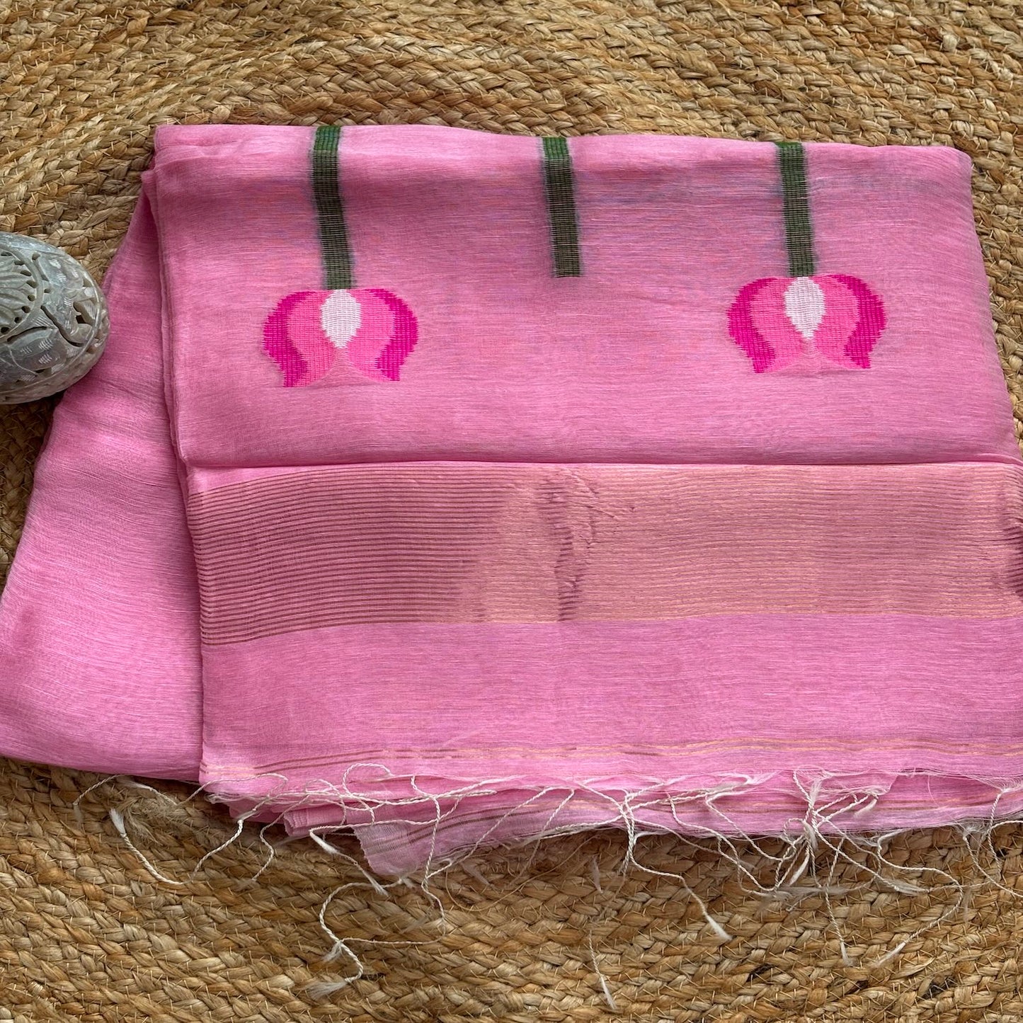 Pink Jamdani Pure Silk Linen Handloom Saree