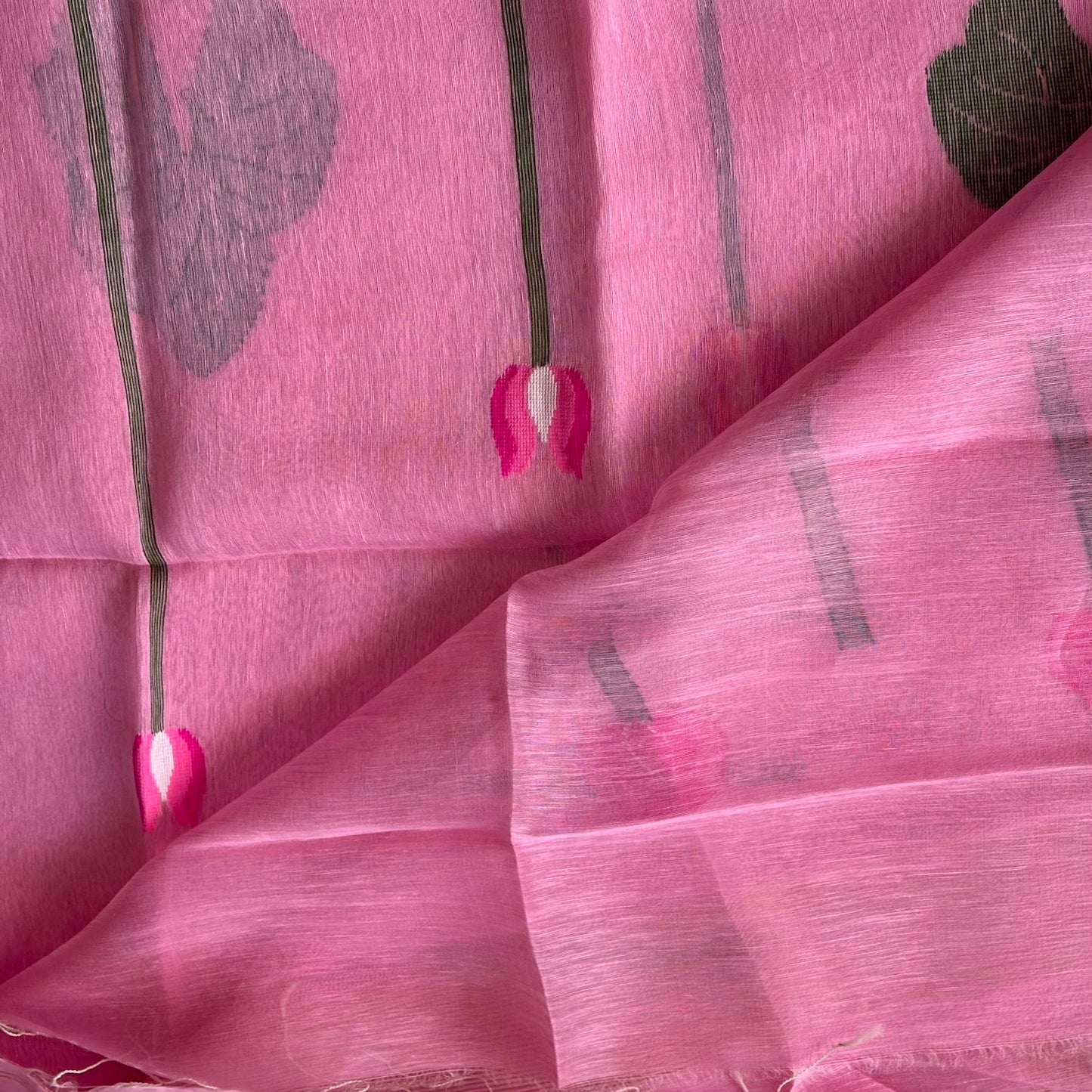 Pink Jamdani Pure Silk Linen Handloom Saree
