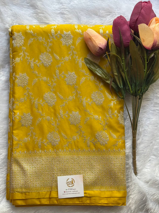 Yellow Mashur silk Saree
