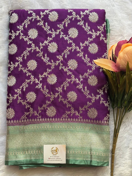 Purple and Sea Green Mashur silk Saree