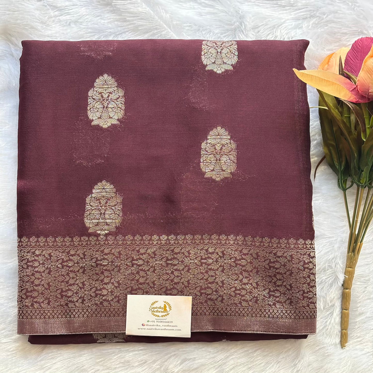 Brown big butta designer soft crepe silk