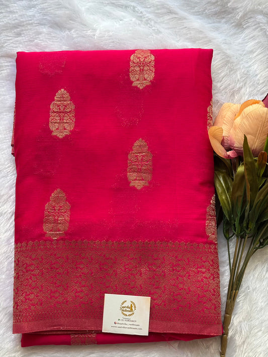 Rani Pink big butta designer soft crepe silk