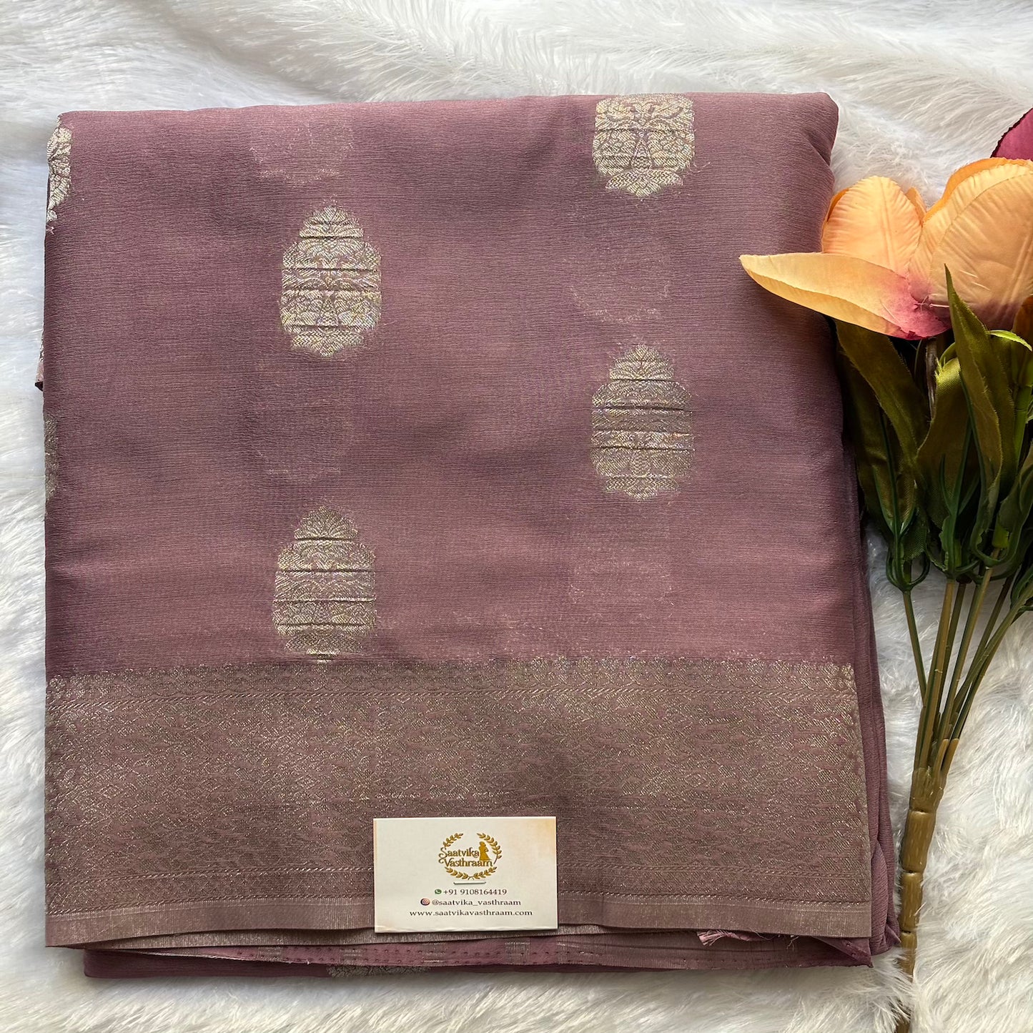 Deep Mauve big butta designer soft crepe silk