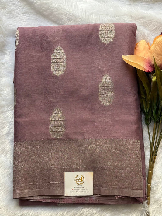 Deep Mauve big butta designer soft crepe silk