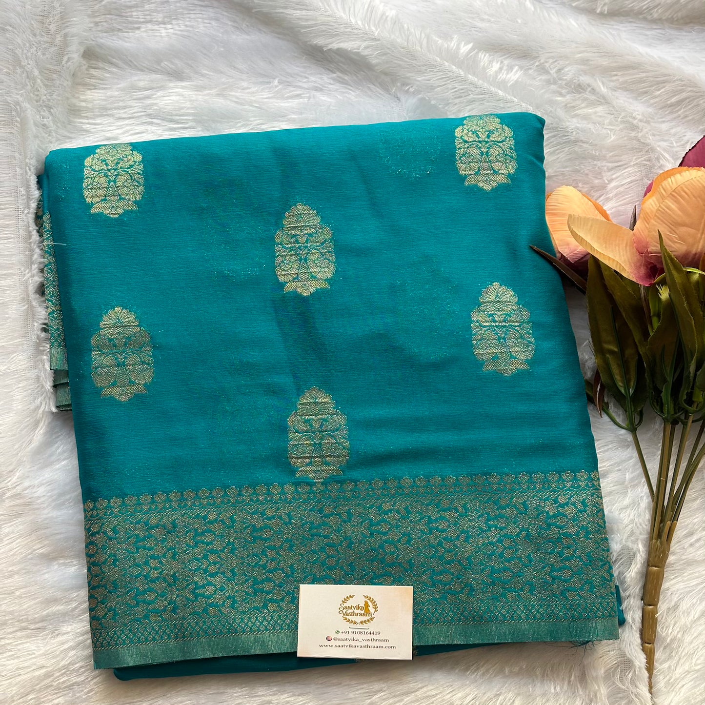 Sky Blue big butta designer soft crepe silk