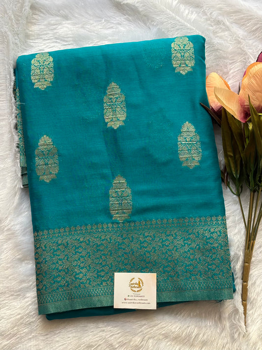 Sky Blue big butta designer soft crepe silk