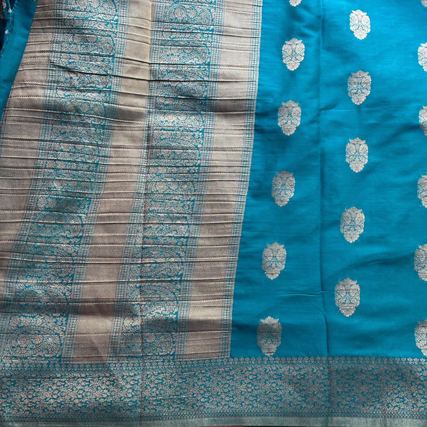 Sky Blue big butta designer soft crepe silk