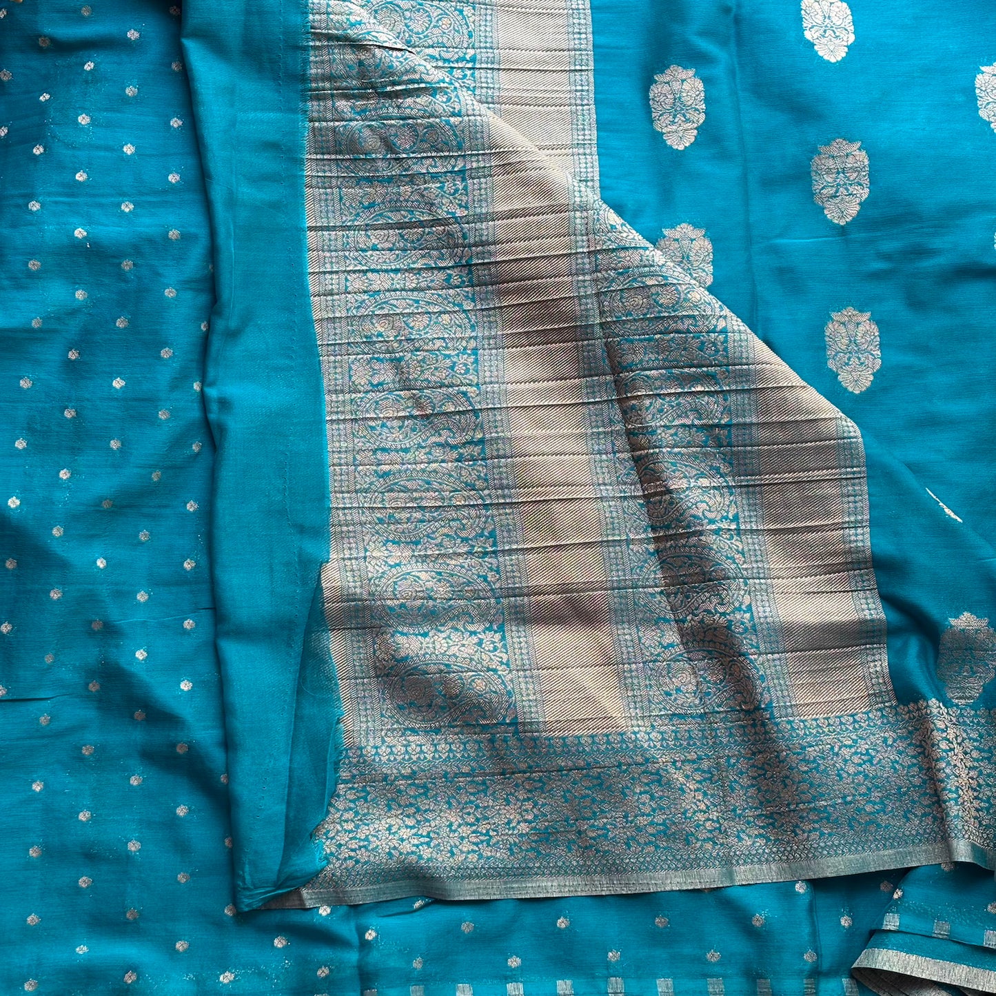 Sky Blue big butta designer soft crepe silk