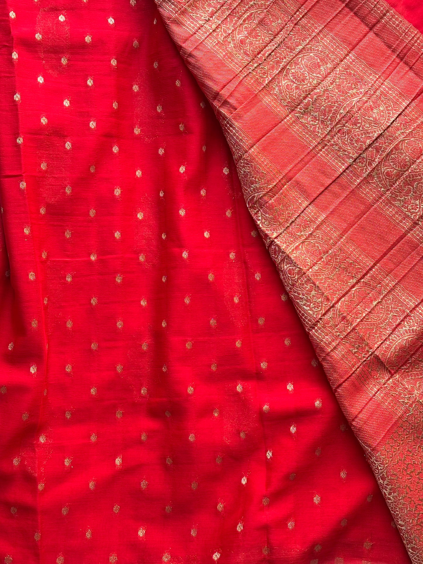 Red big butta designer soft crepe silk