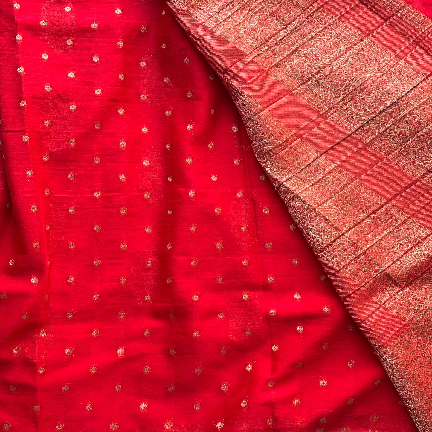 Red big butta designer soft crepe silk