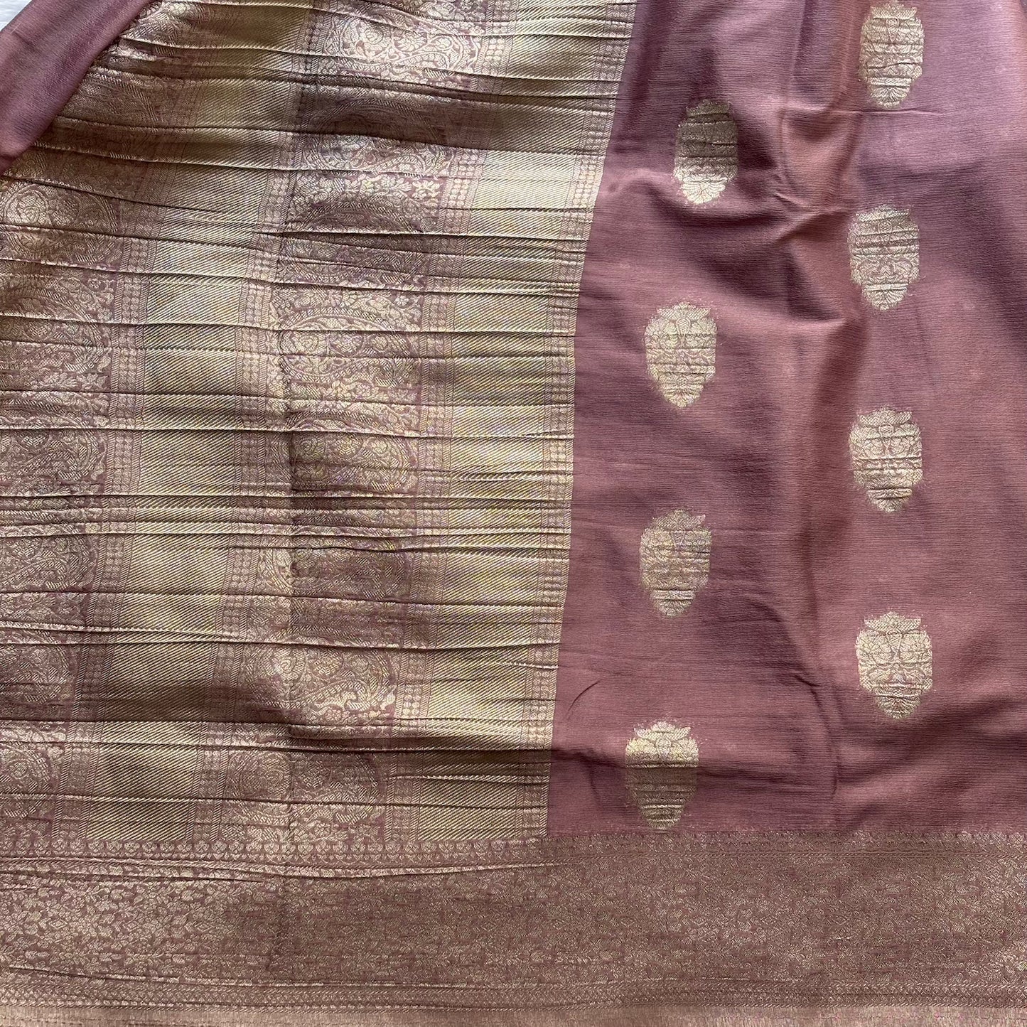 Deep Mauve big butta designer soft crepe silk