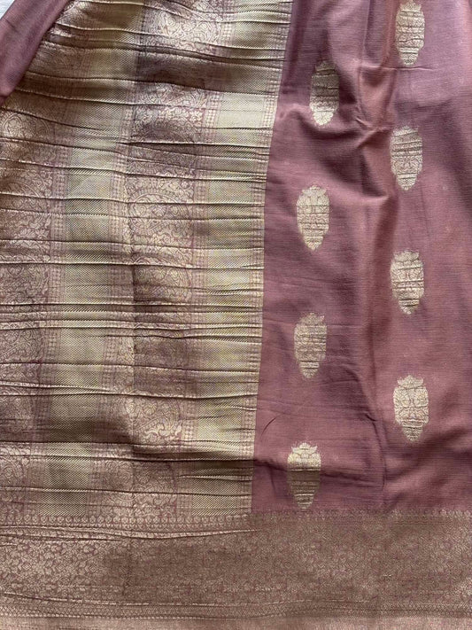 Deep Mauve big butta designer soft crepe silk