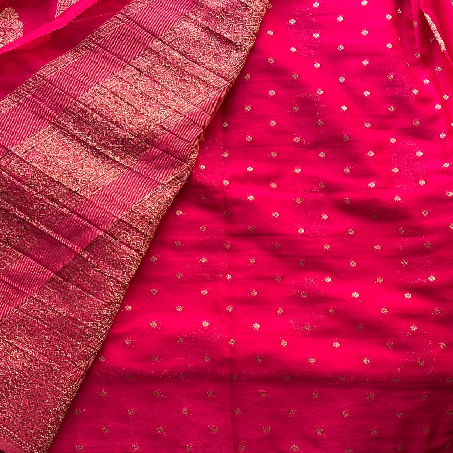 Rani Pink big butta designer soft crepe silk