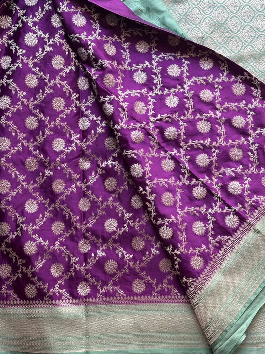 Purple and Sea Green Mashur silk Saree