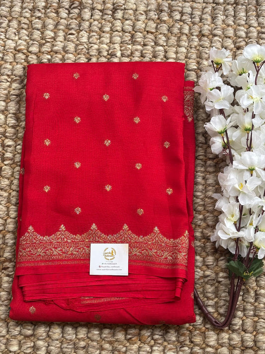 Red banarasi Chiffon Saree
