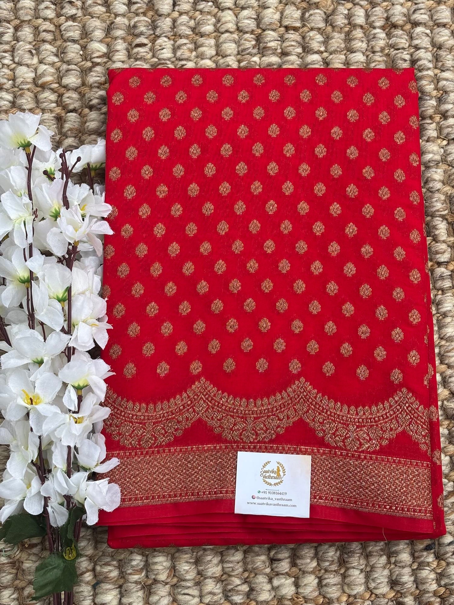 Red Semi Chiffon Georgette Saree