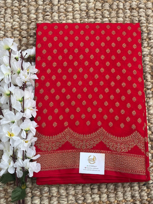 Red Semi Chiffon Georgette Saree