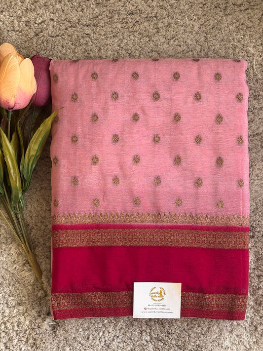 Light Pink with Dark Pink Semi Georgette Saree