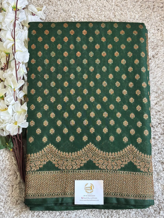 Green Semi Chiffon Georgette Saree