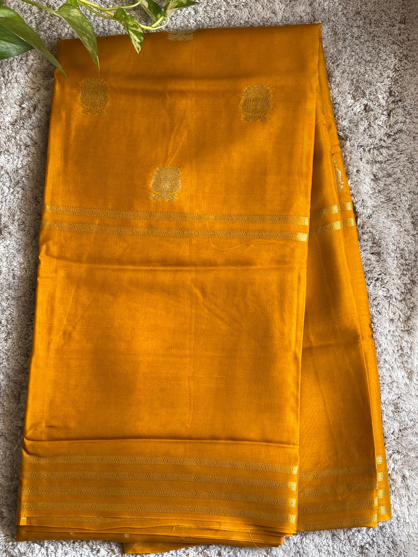 Mustard Yellow Semi crape Silk saree