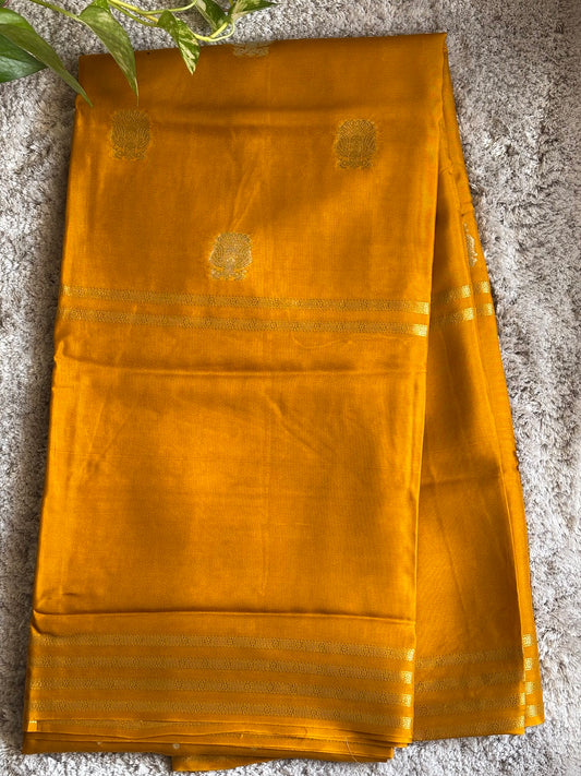 Mustard Yellow Semi crape Silk saree