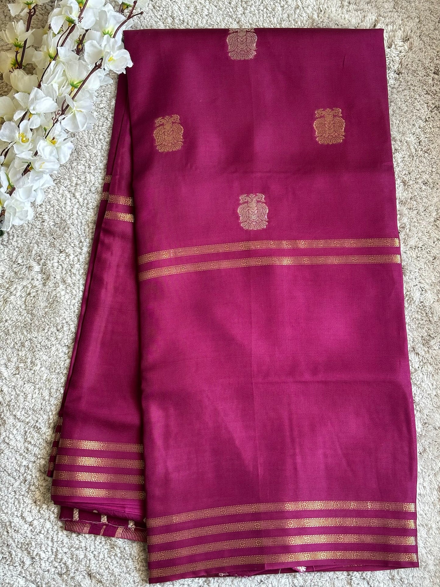 Deep Magent Semi crape Silk saree