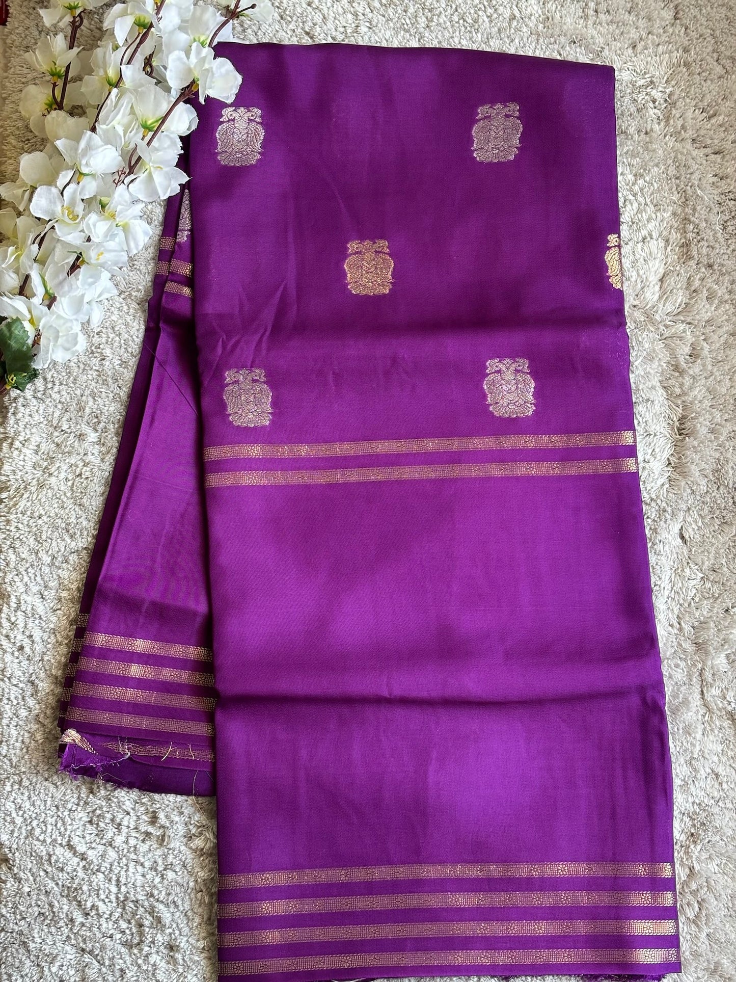 Purple Semi crape Silk saree