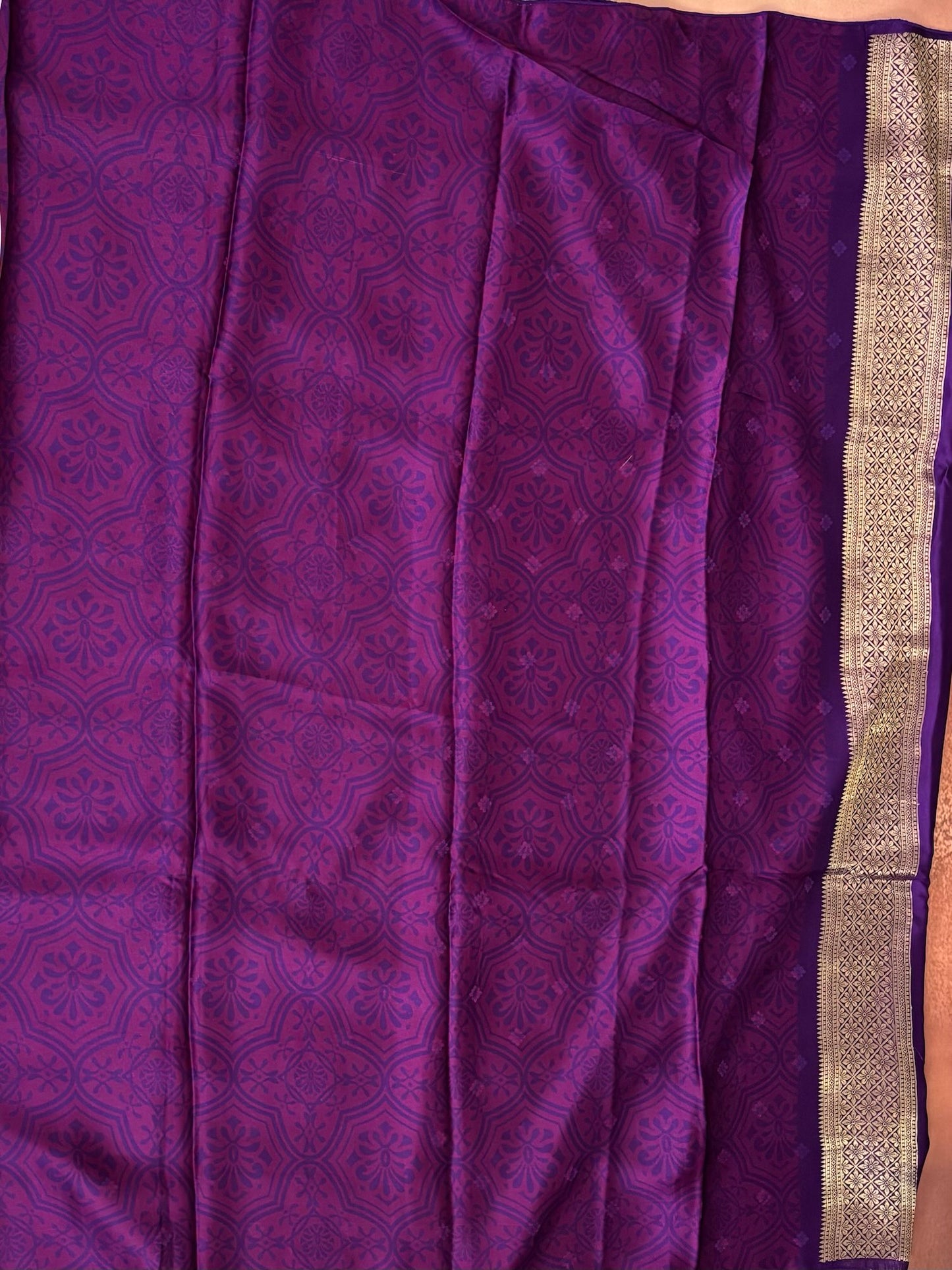 Cream Satin Digital Print Saree