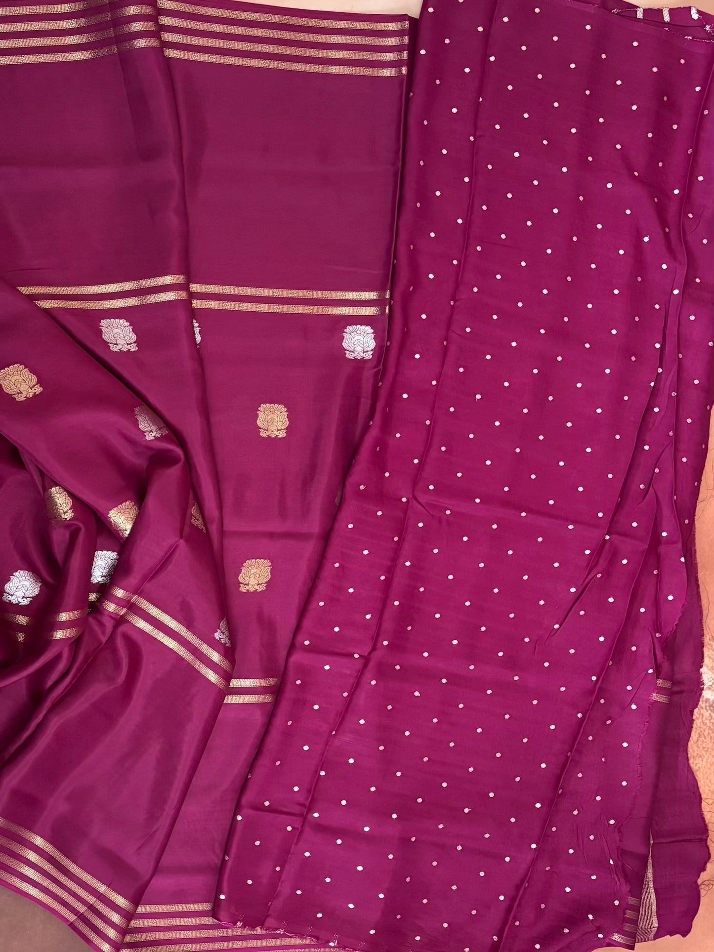 Deep Magent Semi crape Silk saree