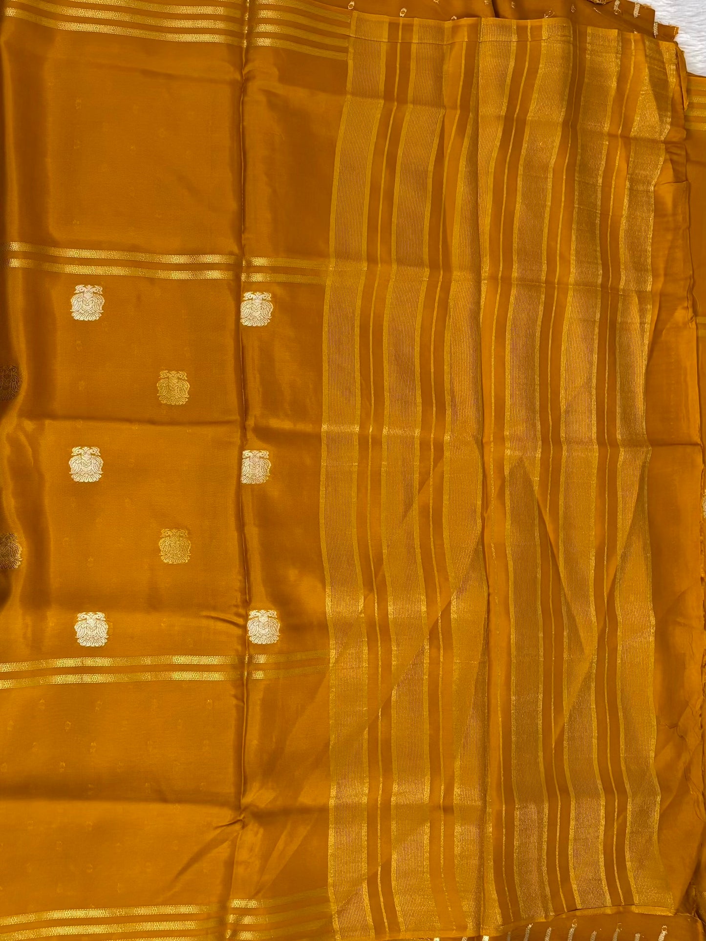 Mustard Yellow Semi crape Silk saree