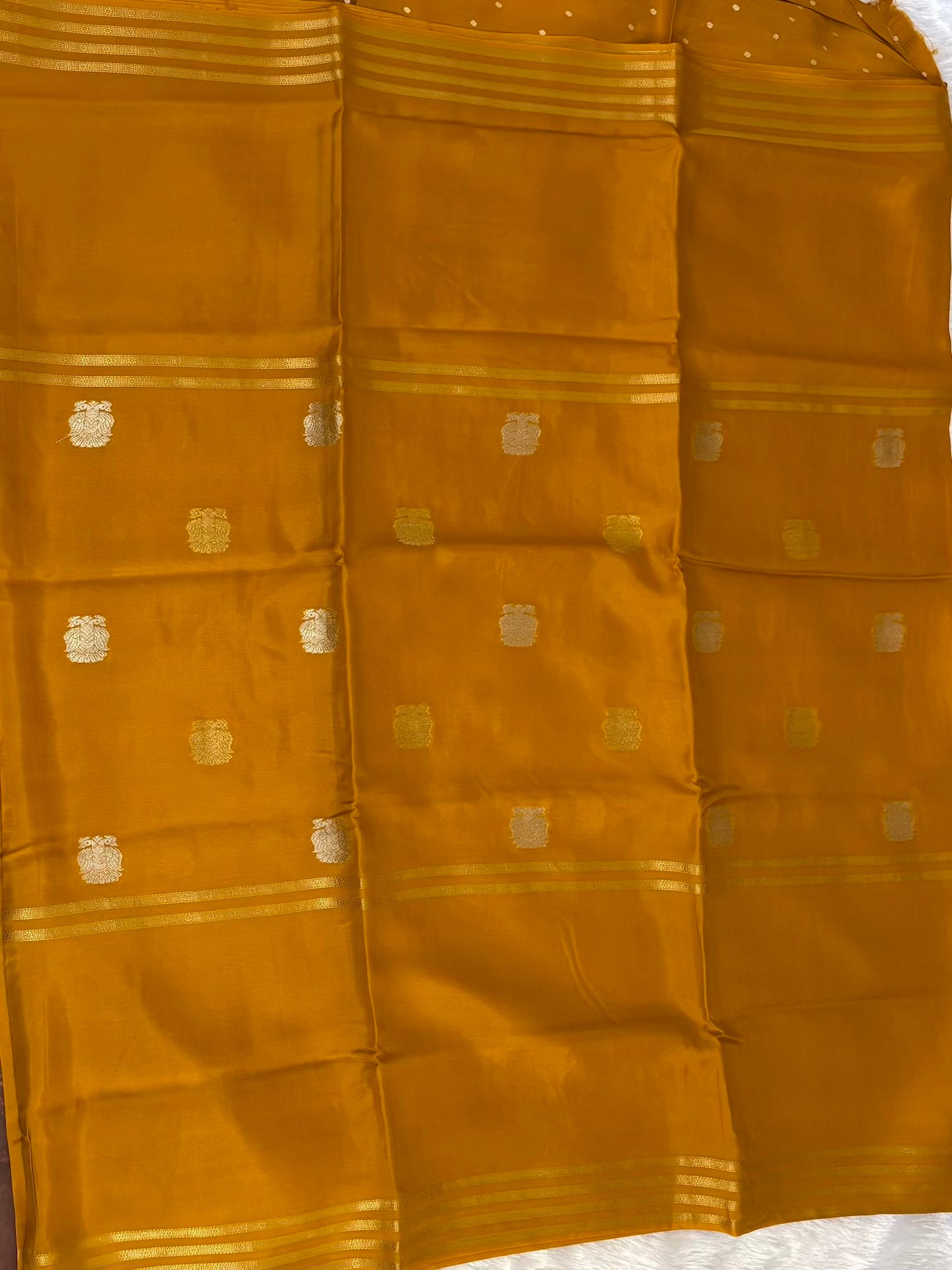 Mustard Yellow Semi crape Silk saree