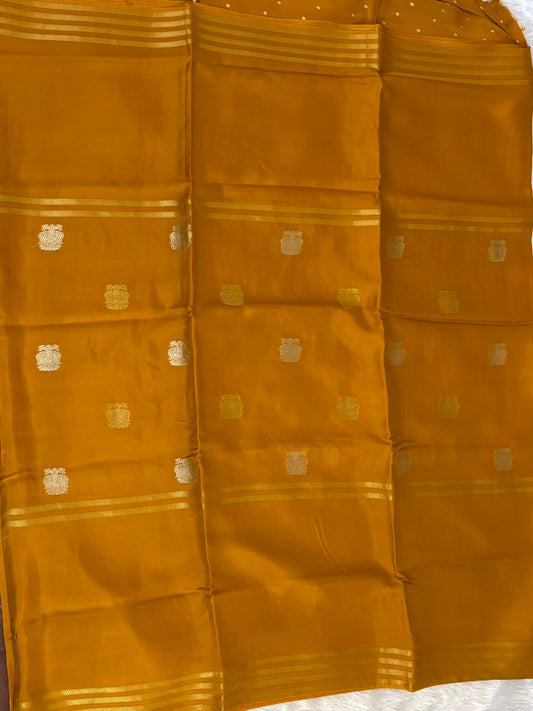 Mustard Yellow Semi crape Silk saree