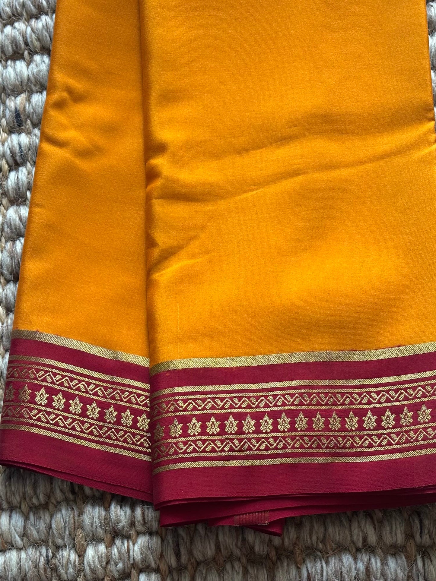 Mustered Yellow n Dark Red Mysore Crepe Silk