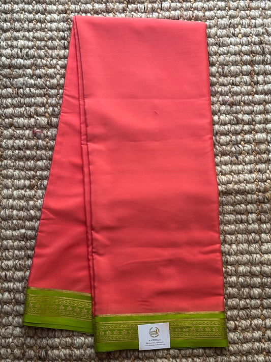 Peach n Green Mysore Crepe Silk