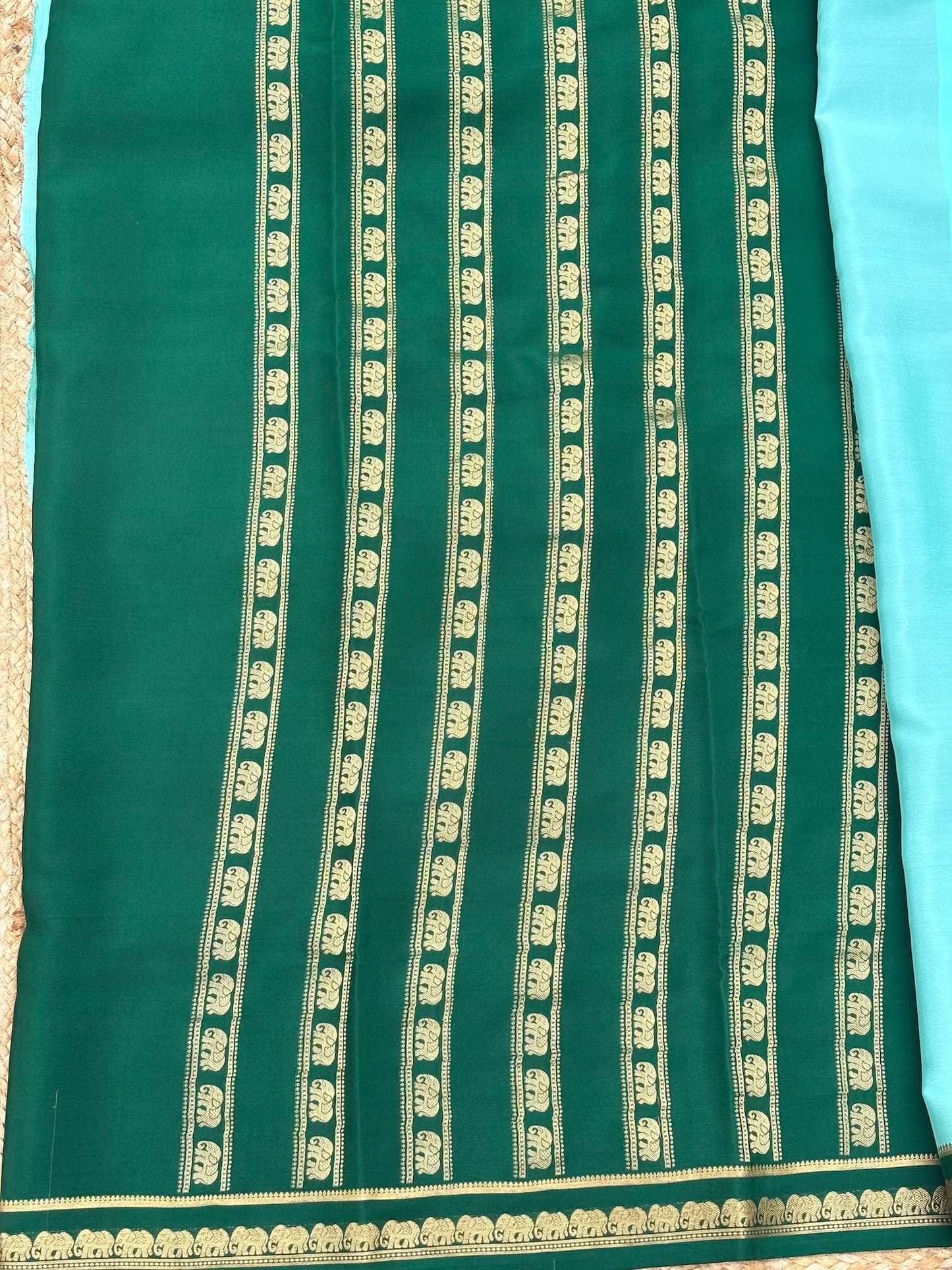 Sea Green n Dark Green Mysore Crepe Silk